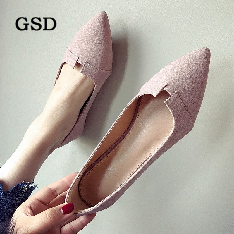 newest pink women flats Solid Flock Pointed toe flat shoes woman casual shoes women boat shoes zapatos de mujer