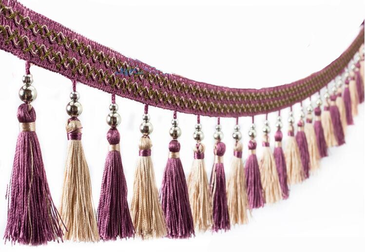 Cinta de ajuste de flecos para cortina, accesorio de decoración de encaje con cuentas para costura, 1 M, 6CM de ancho: D