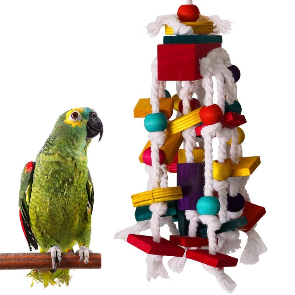 Funny Wooden Blocks Parrot Chewing Toy Parrots Birds Hanging Chewing Toy Budgie Parakeet Cockatiel Parrots Chewing Training Tool