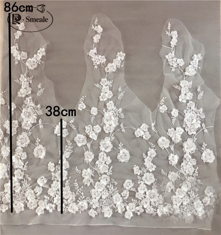 3d helmillä applikoitu pitsi kangas valkoinen hääpuku pitsitarvikkeet leveys 92cm rs1696