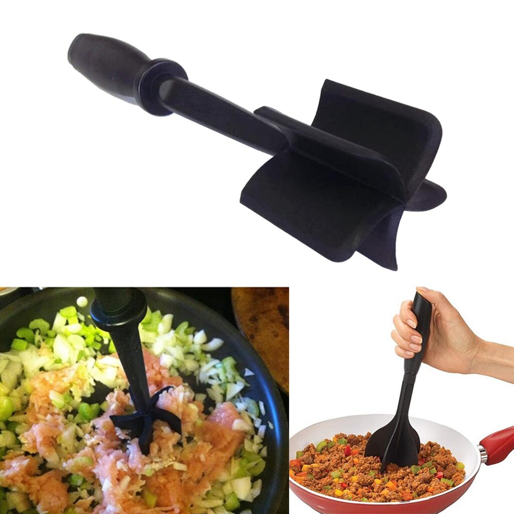Hittebestendige Vlees Chopper Stamper Smasher Voor Hamburger Vlees Grond Rundvlees Voedsel Chopper Gebruiksvoorwerp Grond Rundvlees Chopper: Black A