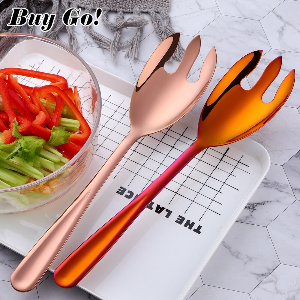 Juego de cucharas para servir ensalada, utensilios de Metal para ensalada