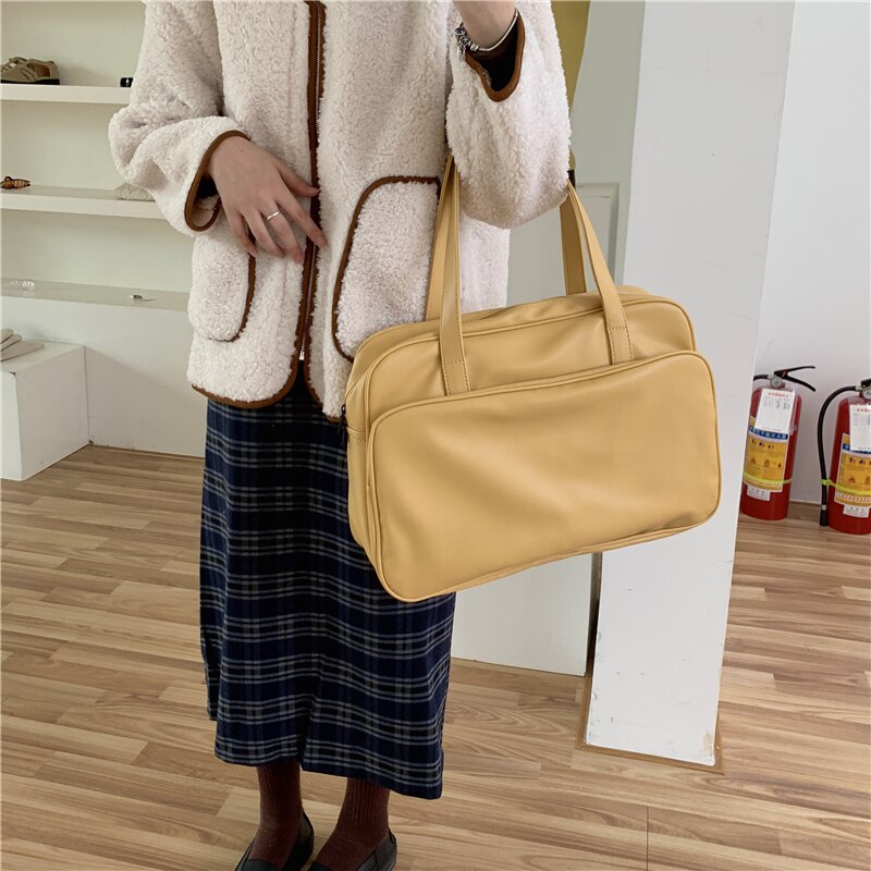 Large Capacity Women Business Trip Shoulder Bags Ladies Handbags PU Leather Female Simple Daily Casual Tote: apricot