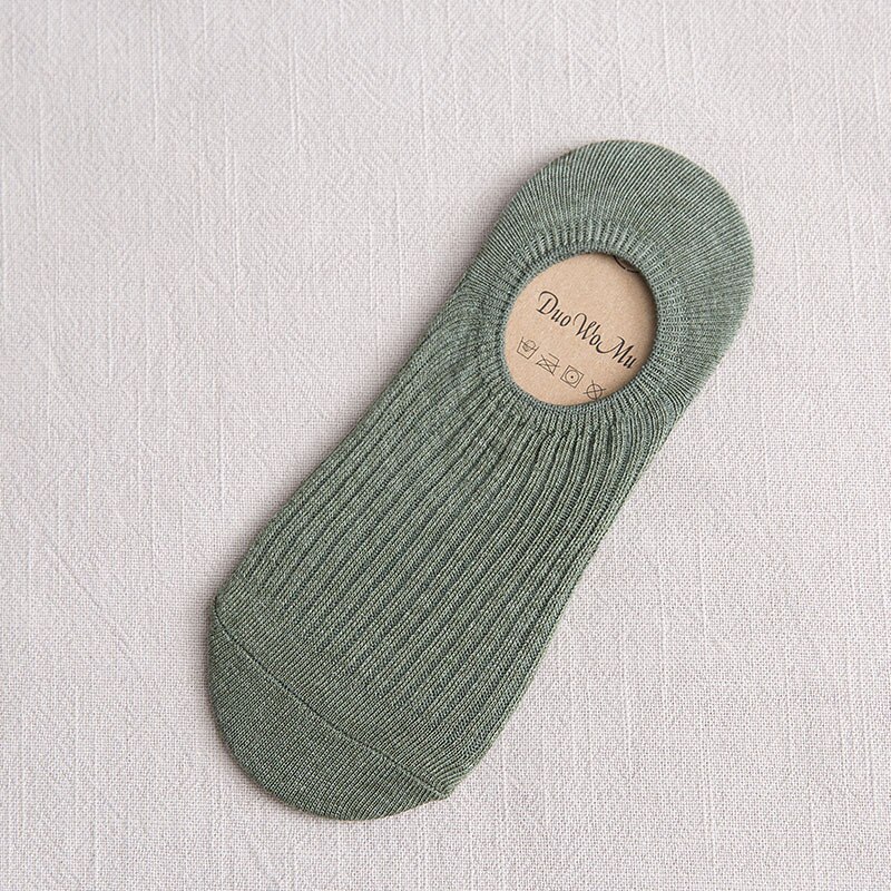 Spring Summer Solid Color Women Invisible Socks Cotton Double Needle Bar No Show Woman Socks Non-slip Kawaii Calcetines B003: 03