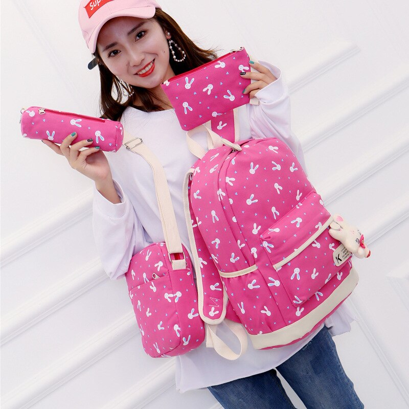 4 stuks/set dames rugzak schooltassen konijn print schattige rugzakken met beer voor tieners meisjes schooltas rugzakken mochila