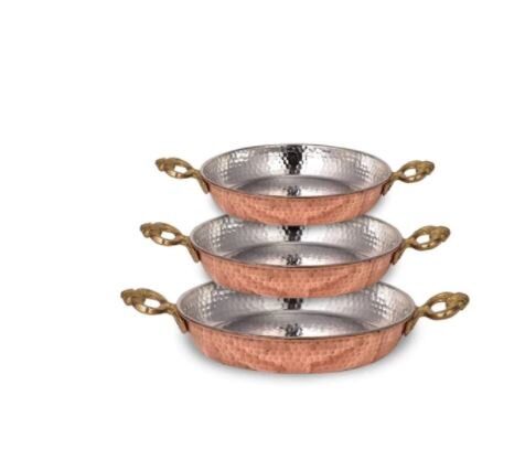Turkiskt kopparaktig 3 'lü koppar sahan set koppar non-stick stekpanna stek ägg stekpanna kök matlagningsverktyg