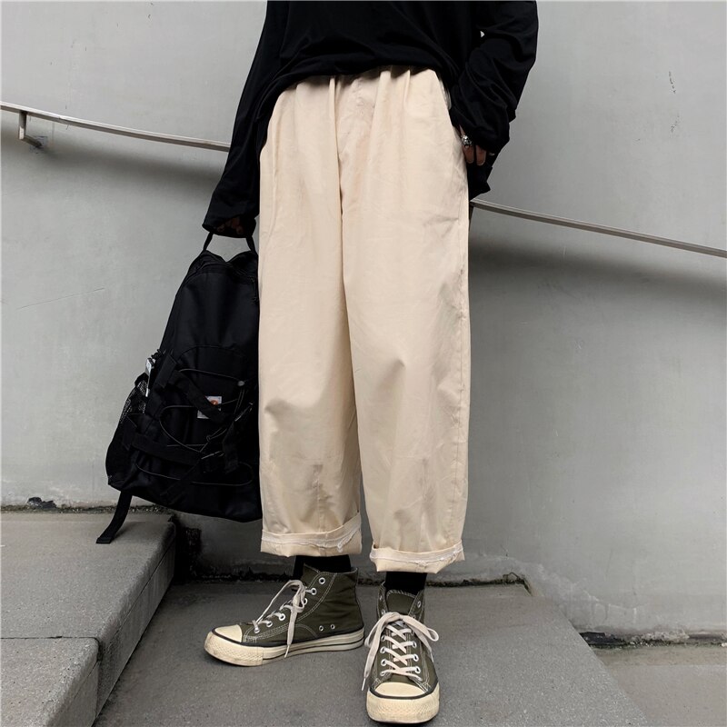 Pantalones de pierna ancha para hombre y mujer, pantalón informal, holgado, estilo japonés, retro, coreano, calle japonesa