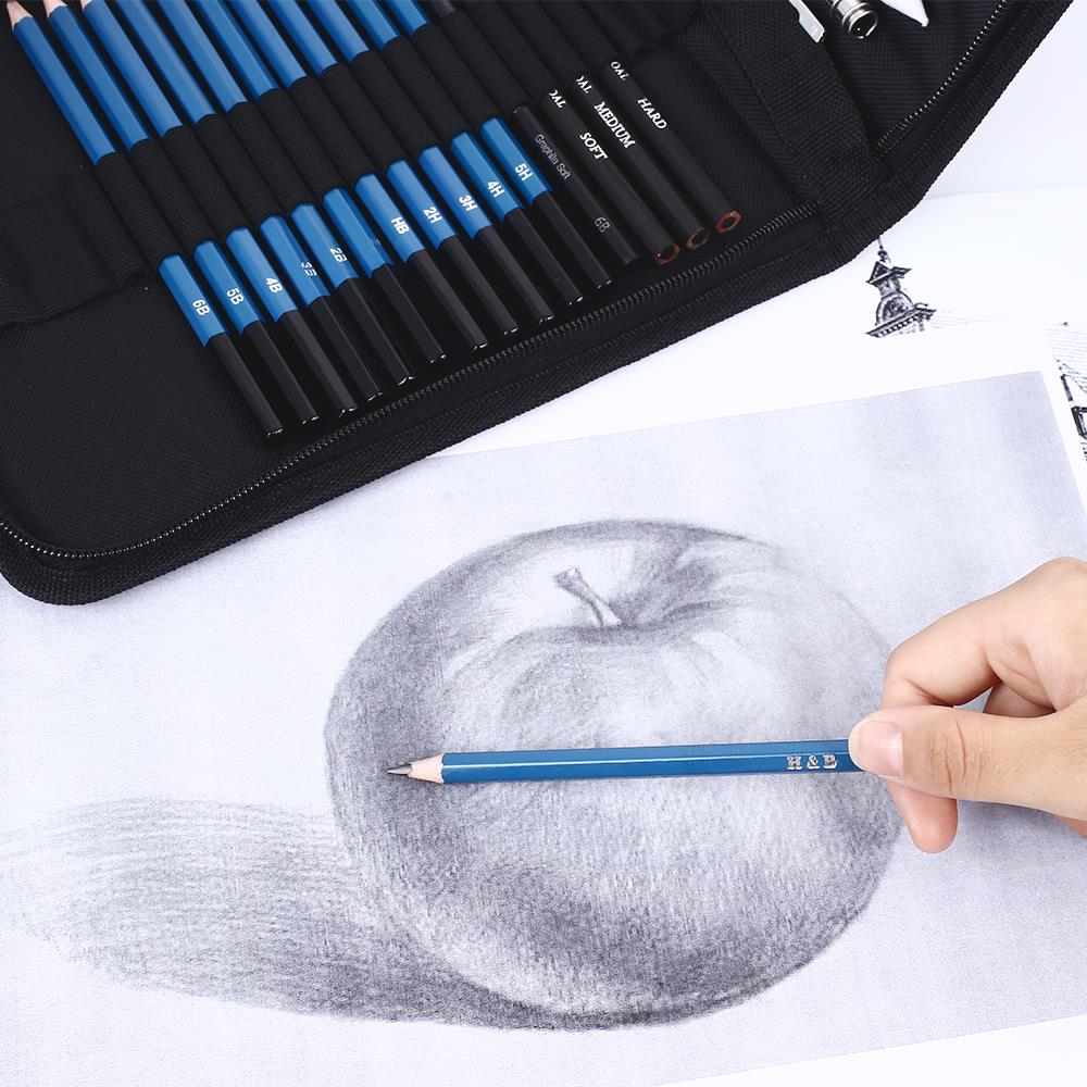 24pcs Painting Tool Set Stationery Sketch Pencil Set Artist Crafts Drawing Kit Wood Pencil Art Supplies Sets