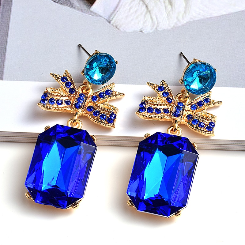 Hoge Metalen Kristallen Lange Oorbellen Mode Trend Kleurrijke Steentjes Sieraden Accessoires Voor Vrouwen