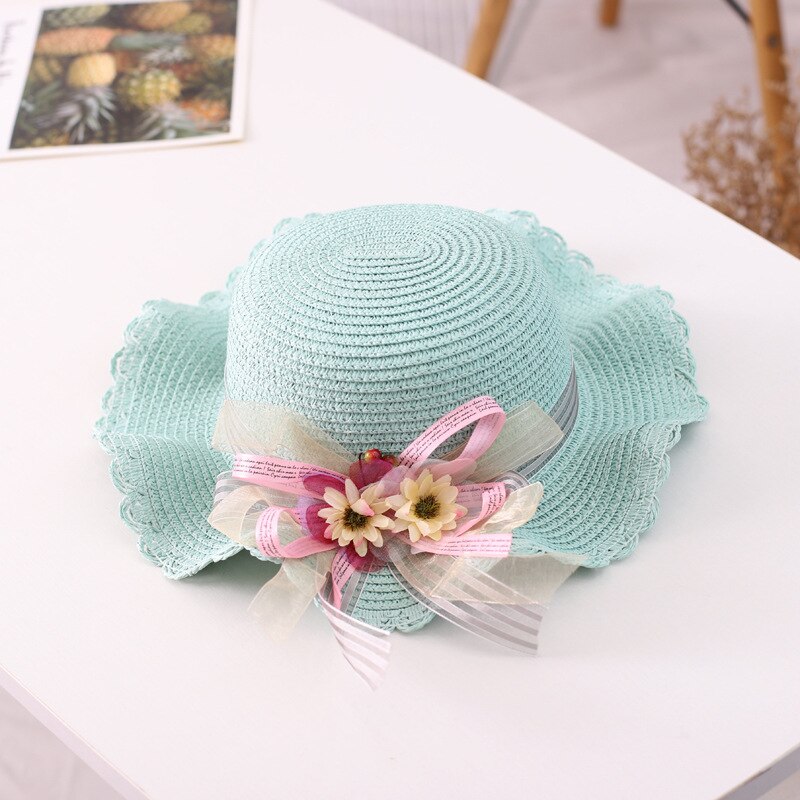 Hotsale Zomer Twee Stuk Een Set Kind Leuke Daisy Bloemen Schoudertas En Strooien Hoed Baby Meisje Zonnehoed Panama cap Gorros: Only hat  blue