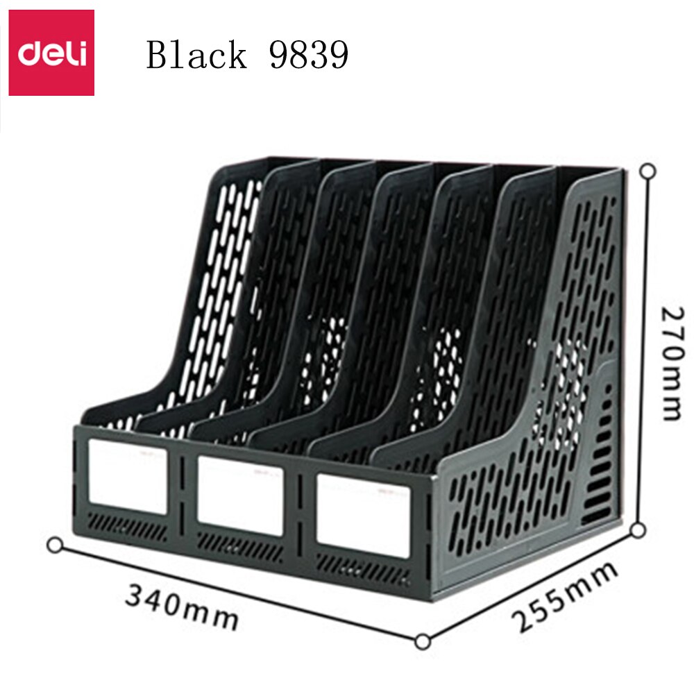 Deli Thickened Folder Storage Box File Rack Multi-layer Vertical Book Shelf Book Stand Desktop Office Supplies File Frame Basket: Black 9839
