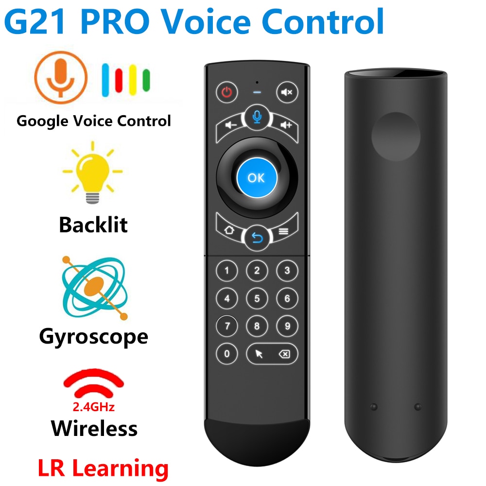 G21 pro 2.4g slimme spraakgestuurde afstandsbediening met achtergrondverlichting, gyro, ir-leerfunctie, draadloze luchtmuis voor  x96 mini  h96 max android tv-box vs  g20