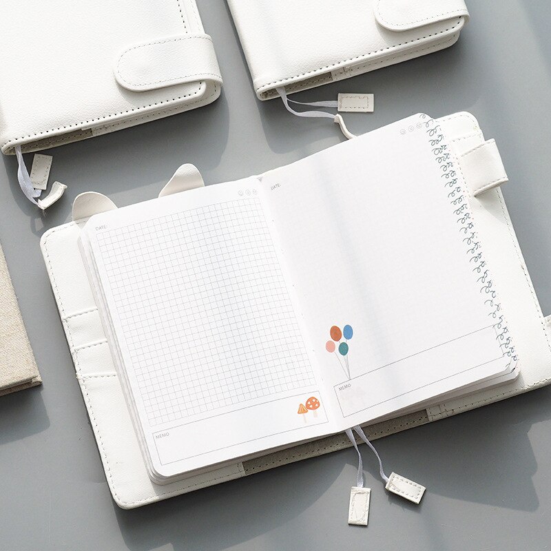 1 Pcs diary book PU shell notebook cute cartoon cat plan notebook soft cute girl print notebook diary A6