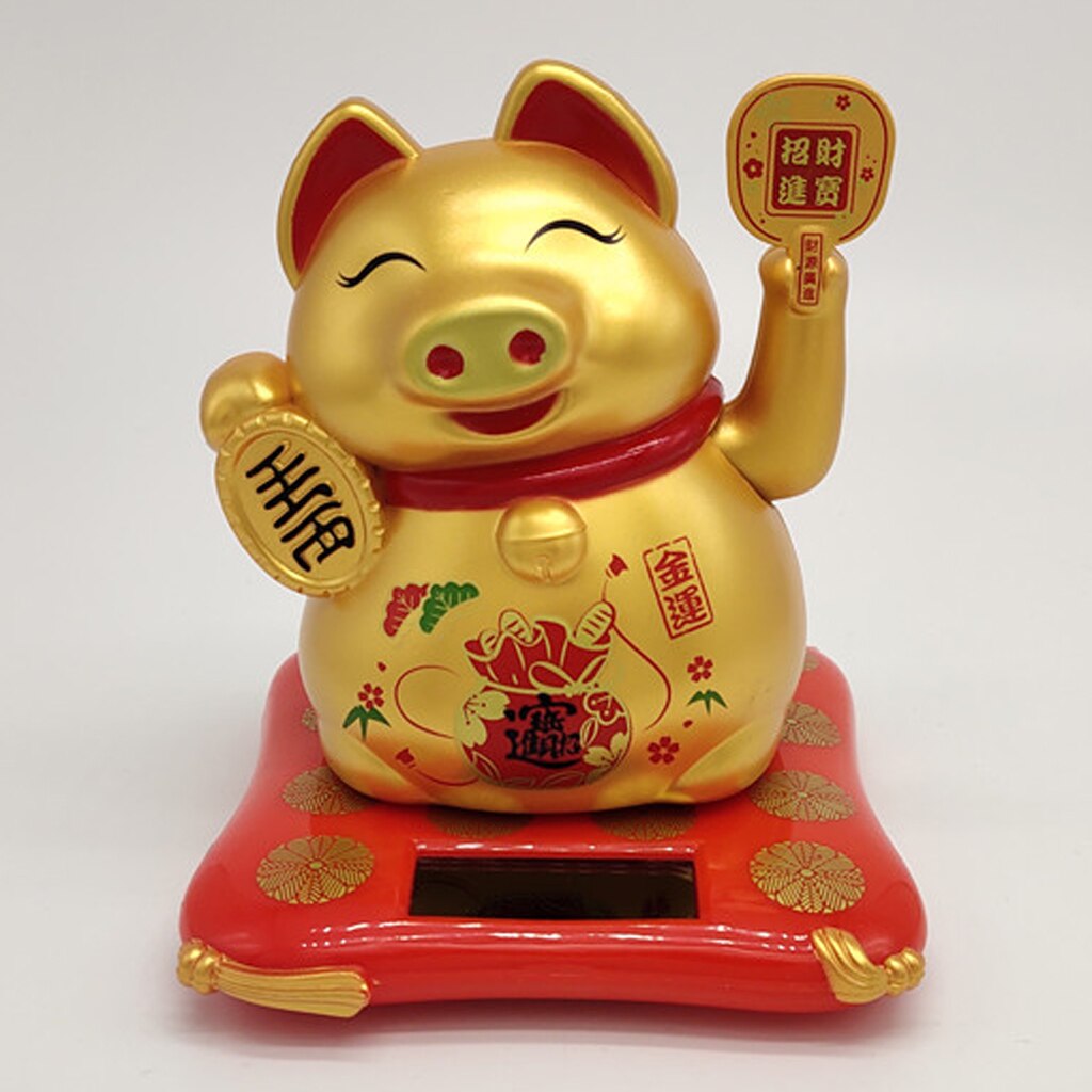 Solar Power Fortune Golden Pig Home Office Car Ornament Cafe Shop Decoration