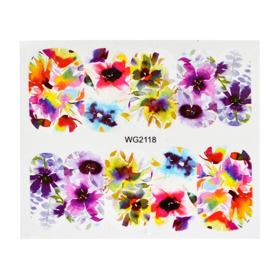 1pcs Bloem Bladeren Nail Sticker Decals Blossom Kleurrijke Slider Rose Water Volledige Wraps Nail Art Decoratie Bloemen Op Nagels CHWG: WG2118