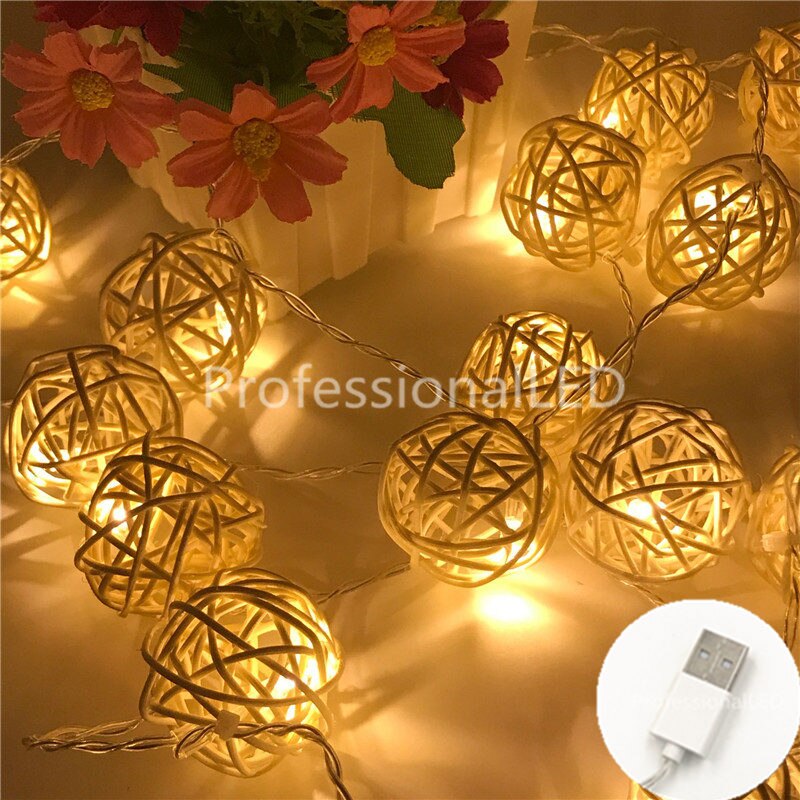2m råtnende ball usb 5v 20 ledet-strengs lys varm hvit fe lys lys til fest jul bryllup hjemmedekorasjon