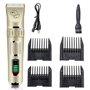 LCD display pet hair clipper dog shaving large dog Teddy USB charging hair clipper: Gold