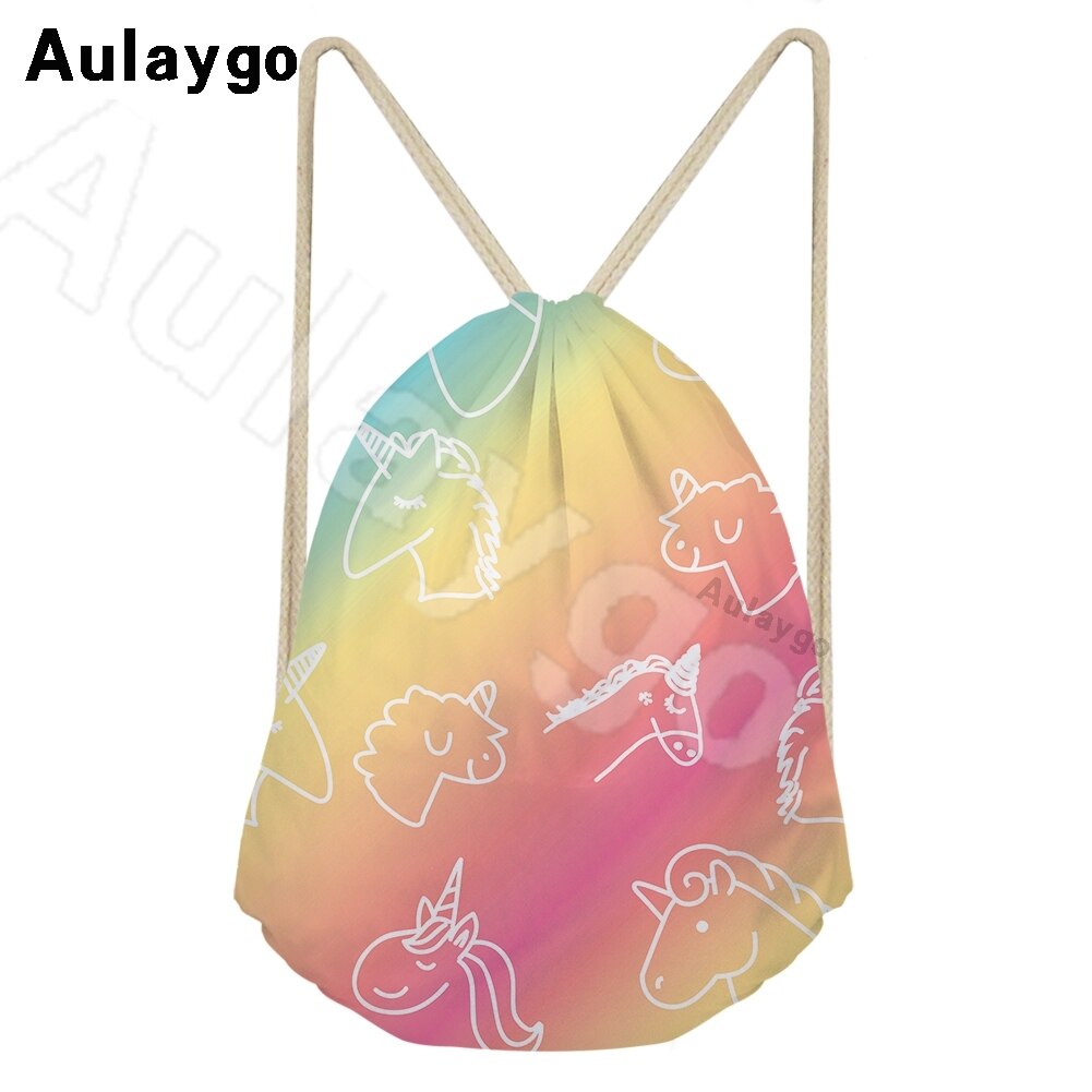 Aulaygo unicorn ryggsäck för barn reselinje unicorn färg bokstavstryck kawaii dragsko väskor axel barn skolväska: Beige