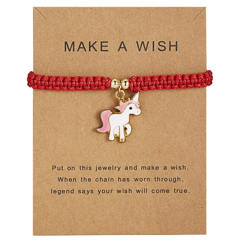 Make A Wish Paper Card Pink Foal Pendant Red Rope Braid Adjustable Bracelet Lovers Sister Preferred: Default Title