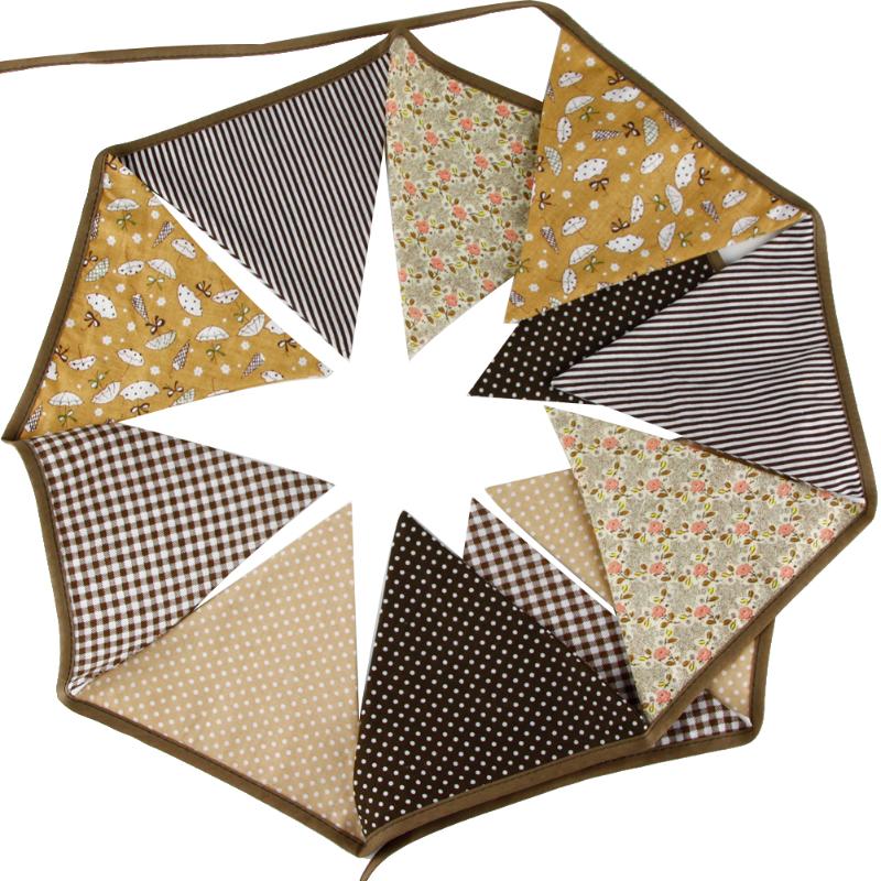 12 flaggor bomullstriangel girlander vimpel vintage bunting banderoll tyg dekor babyshower flaggor bröllopsfest tillbehör 3.2m