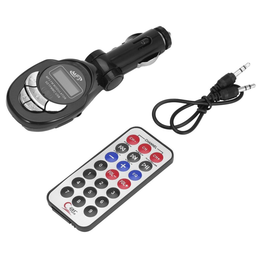 4 In1 LCD Auto Car MP3 Player Wireless FM Transmitter Modulator With USB CD MMC Remote Kit Black