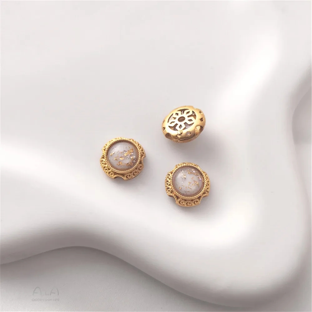 Cuentas de transferencia con incrustaciones de ópalo de imitación, accesorios de joyería hechos a mano, oro mate, chapado en cobre, Retro: Chapado en platino