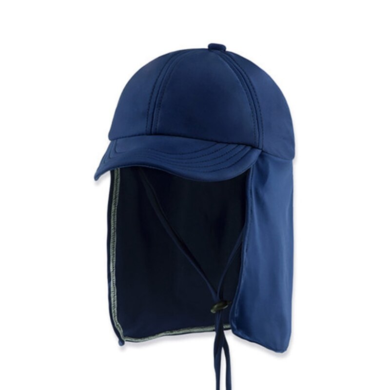 Outdoor Flap Cap Lightweight Foldable Adjustable Sunshade Neck hat Cover Sun Sportswear With Chin Strap: Black