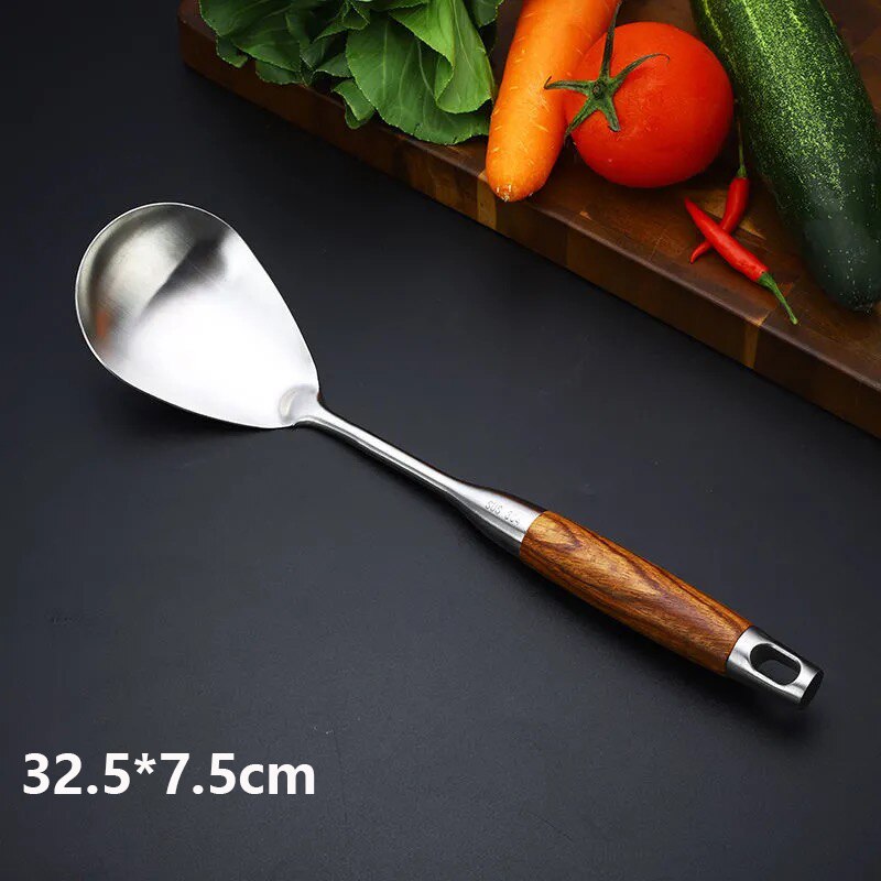 Rosewood Handle Stainless Steel Wok Spatula Skimmer Slotted Shovel Turner Rice Spoon Serving Utensil Set Kitchen Cooking Tools: 5