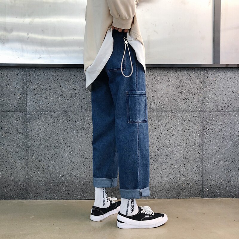 Jeans mænd koreansk mode blå jeans haremsbukser herre japansk streetwear denim baggy løse bukser med brede ben plus størrelse 3xl