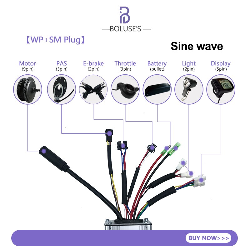 Ebike Controller Kt Sinus Controller Voor 250W-1000W Wiel Motor Controller Borstelloze Motor Controller Met Sm/waterdichte Stekker