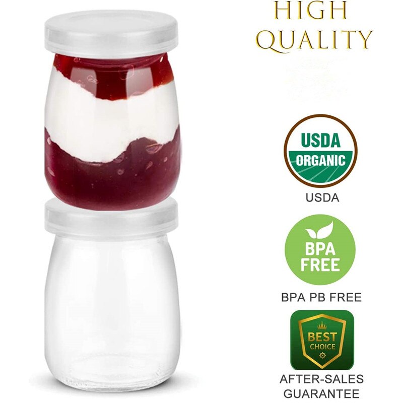 10pc Mini Yogurt Gläser Glas Pudding Tassen mit PE Deckel Behälter Topf Ideal Pro Milch Gelees Honig Gewürze Mousse 100ml(3.4oz)