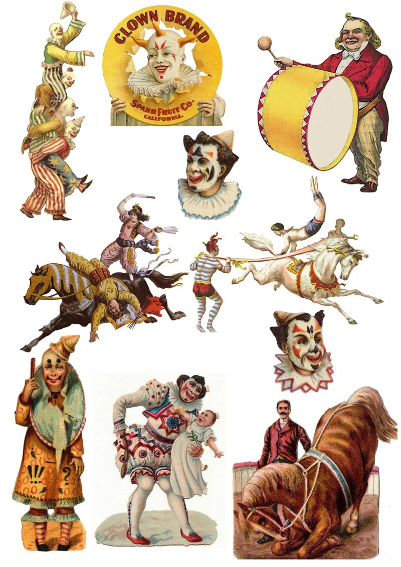 Retro Circus Clown Stickers Crafts And Scrapbooking stickers book Decorative sticker DIY Stationery: H 11PCS