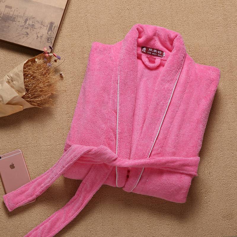 Morgonrock herr bomull vinterfrotté morgonrock herr par pyjamas handduk sovkläder kimono badrockar morgonrock herr badrock: Rosa / L