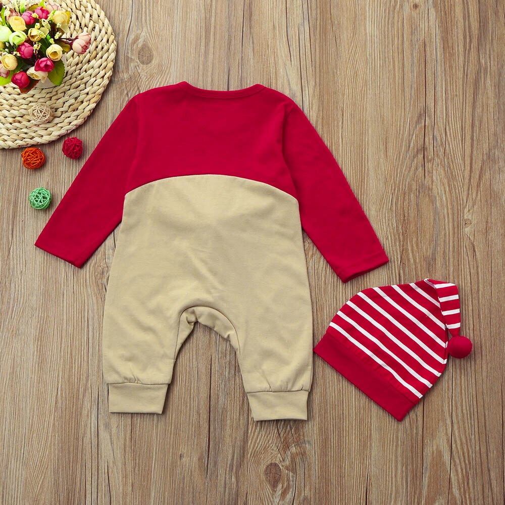 Niedlichen Babys 2 PCS WEIHNACHTEN Romper Kleidung Set Neugeborenen Baby Junge Mädchen Weihnachten Strampler Gestreiften Hüte Overall Outfits Kleidung