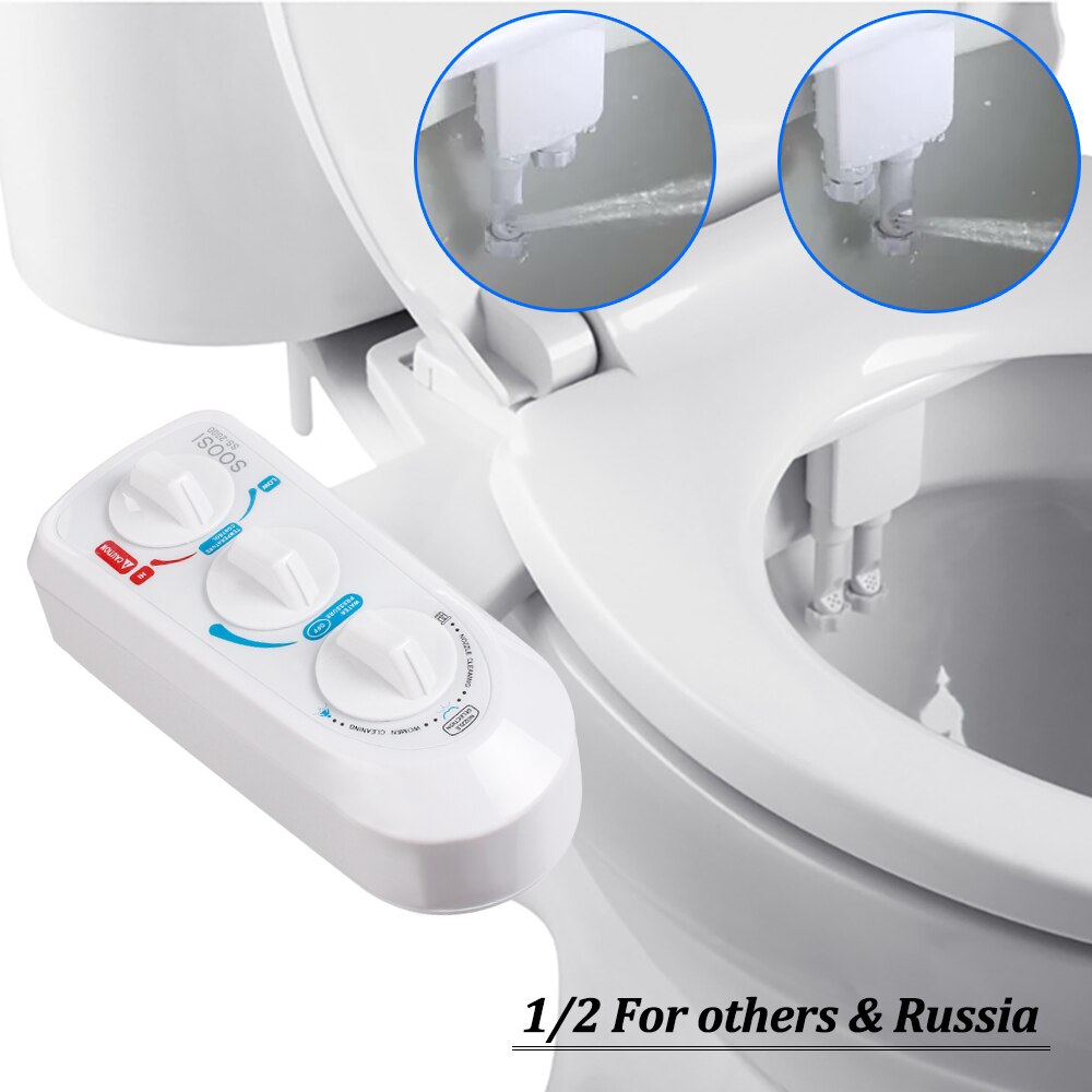 Non-Electric Bidet Toilet Seat Attachment with Dual Self Cleaning Nozzle Muslim Washing Mechanical Bidet Sprayer in Stock