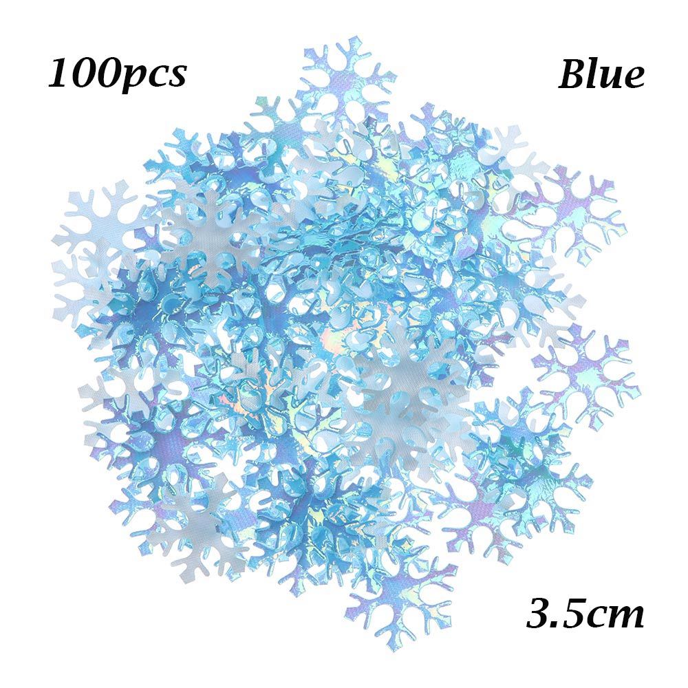 100/200/300 Stuks Sneeuwvlok Ornament Confetti Kunstmatige Sneeuw Xmas Verjaardag Bruiloft Decor Home Glitter Accessoires: 100pcs 3.5cm blue