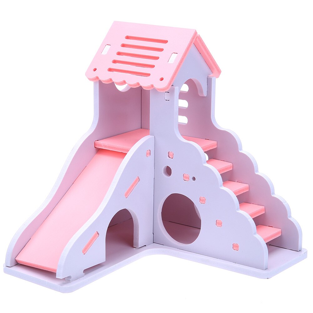 Hamster Toy Colorful Mini Wooden Slide DIY Assemble Hamster House Cute Small Animals Pet Toy Supplies Animal Sleeping House: Pink