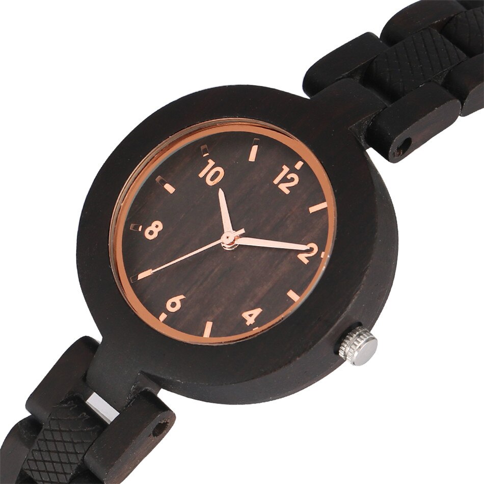 Ebbenhout Dame Armband Horloge Quartz Rose Goud Analoge Display Trendy Slim Volledige Houten Armband Vrouwelijke Horloges