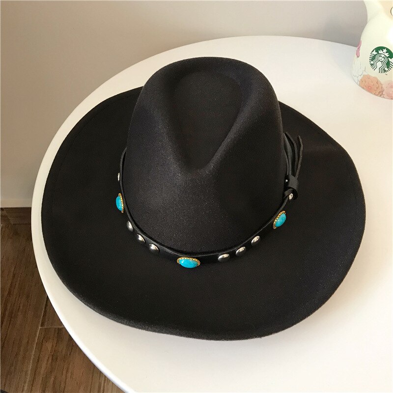 Vintage heren cowboyhoeden, klassieke vrouwen brede rand wolvilt western cowboyhoed, mode buiten bruin unisex Fedora pet feest