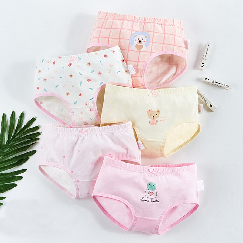 girl baby boxer short briefs panties kids students children teenagers underwear 1-8y 5pcs/lot: Beige / 2XL(5-6year)