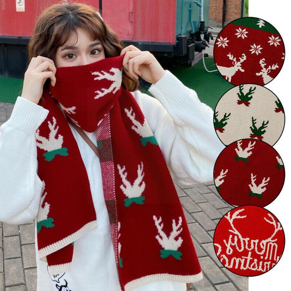 Christmas Pattern Long Scarf for Women Men Winter Knitting Warm Scarves Shawl Dual-use Scarfs Clothes Accessories foulard femme