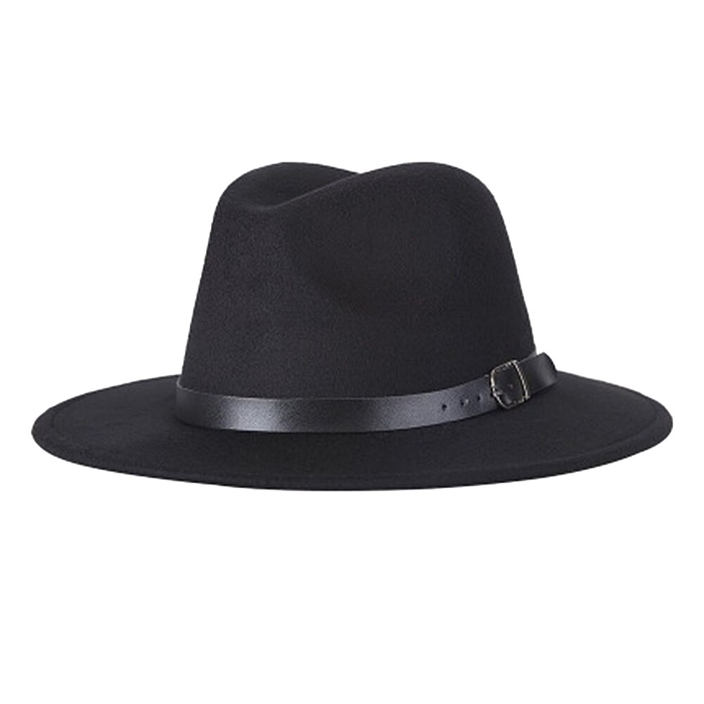Sombrero Fedora de fieltro, ala ancha, flexible, sombrero para sol Panamá, vaquero, para playa, iglesia, Unisex, ZJ55: Negro