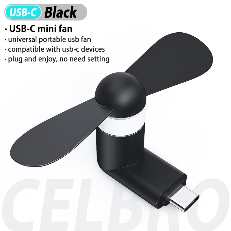 USB-C Cute Portable Flexible Mini Type C Fan Bendable removable Type-C Gadgets Low power for Powerbank Phone for Samsung Laptop: Black