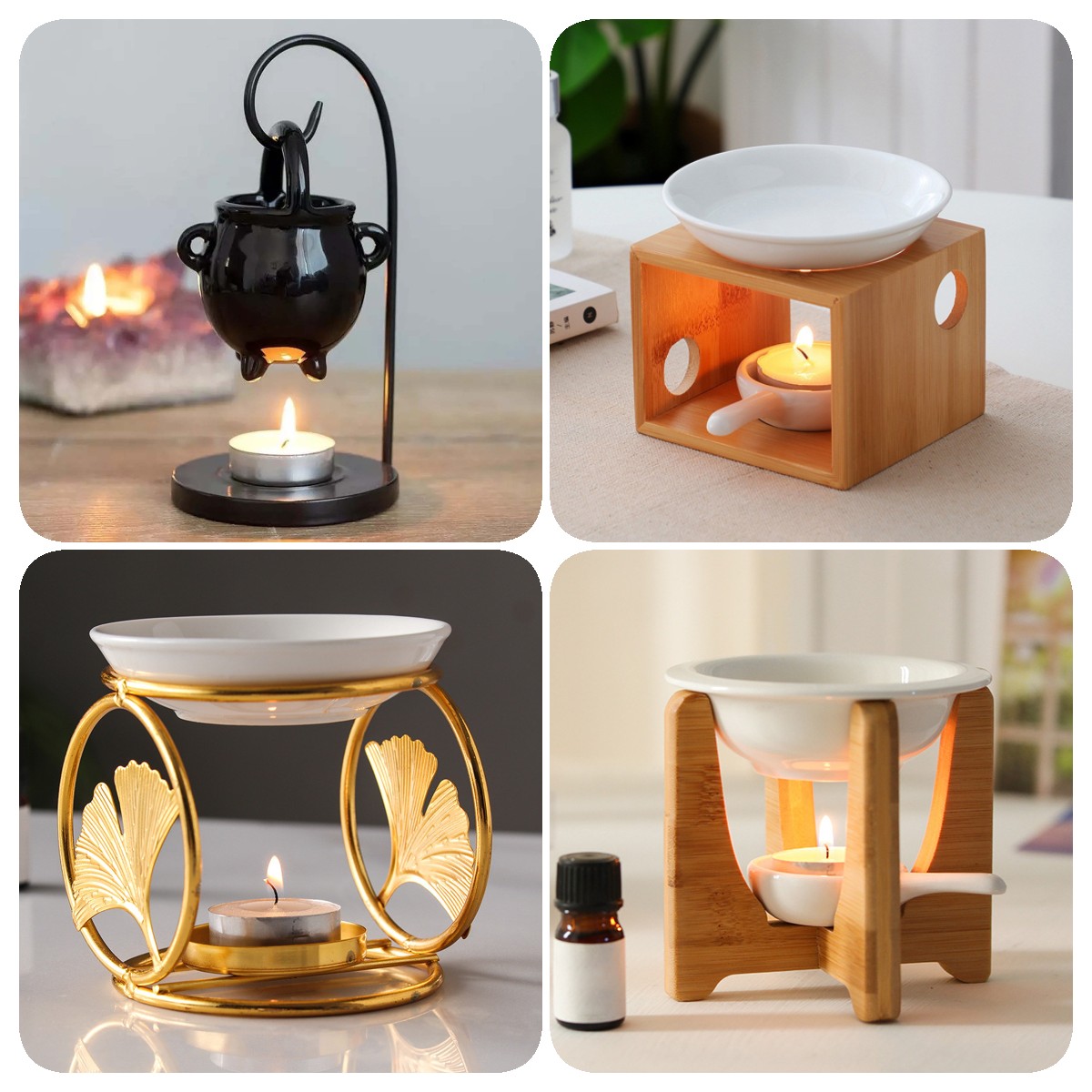 Keramische Kaarshouder Essentiële Olie Brander Diffuser Oven Warmer Theelichtje Kaars Houten Basis Lamp Porselein Woonkamer Decor