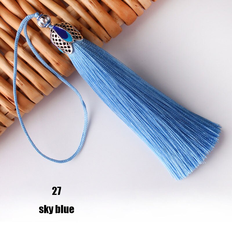 Pincel de flecos de seda, accesorio colgante para la fabricación de joyas DIY, borla de satén de seda, artesanía hecha a mano, suministro, 5/10 piezas, 8cm: 10PCS / 27 sky blue