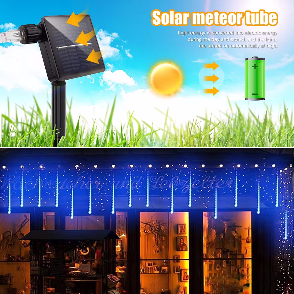 30/50 cm Solar- LED Meteorschauer Licht Schnur Licht Wasserdicht Gebühr Garten Dekor draussen LED Straße Girlande weihnachten