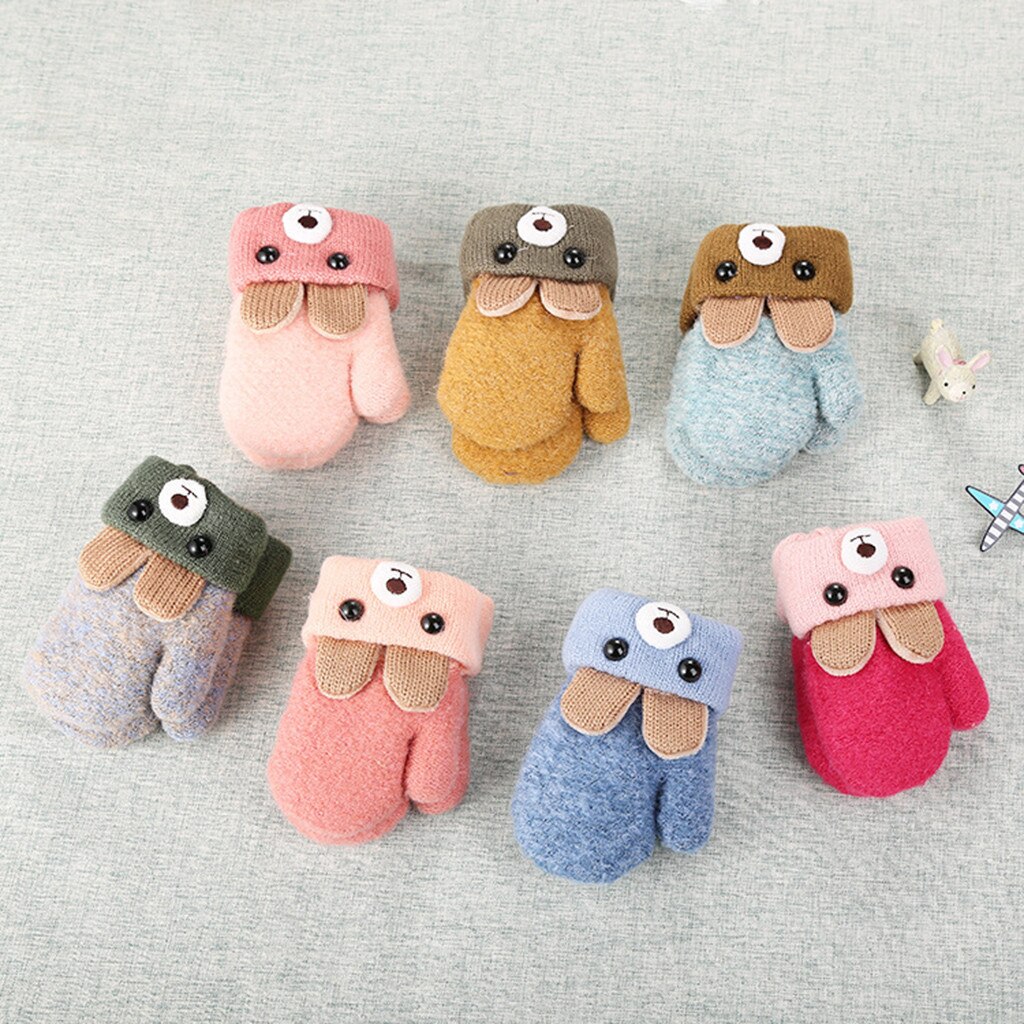 Orecchie orso di Inverno Patchwork Guanti Del Bambino Del Bambino Delle Ragazze Dei Ragazzi Orso Orecchie Patchwork Inverno Tenere In Caldo Guanti Guanti детские варежки