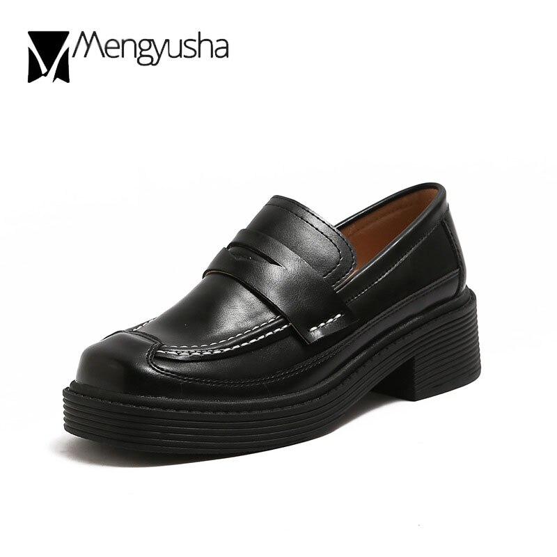 Creepers Loafers british retro square toe derby shoes women sewing flats slip on thick heels oxfords ladies small leather shoes