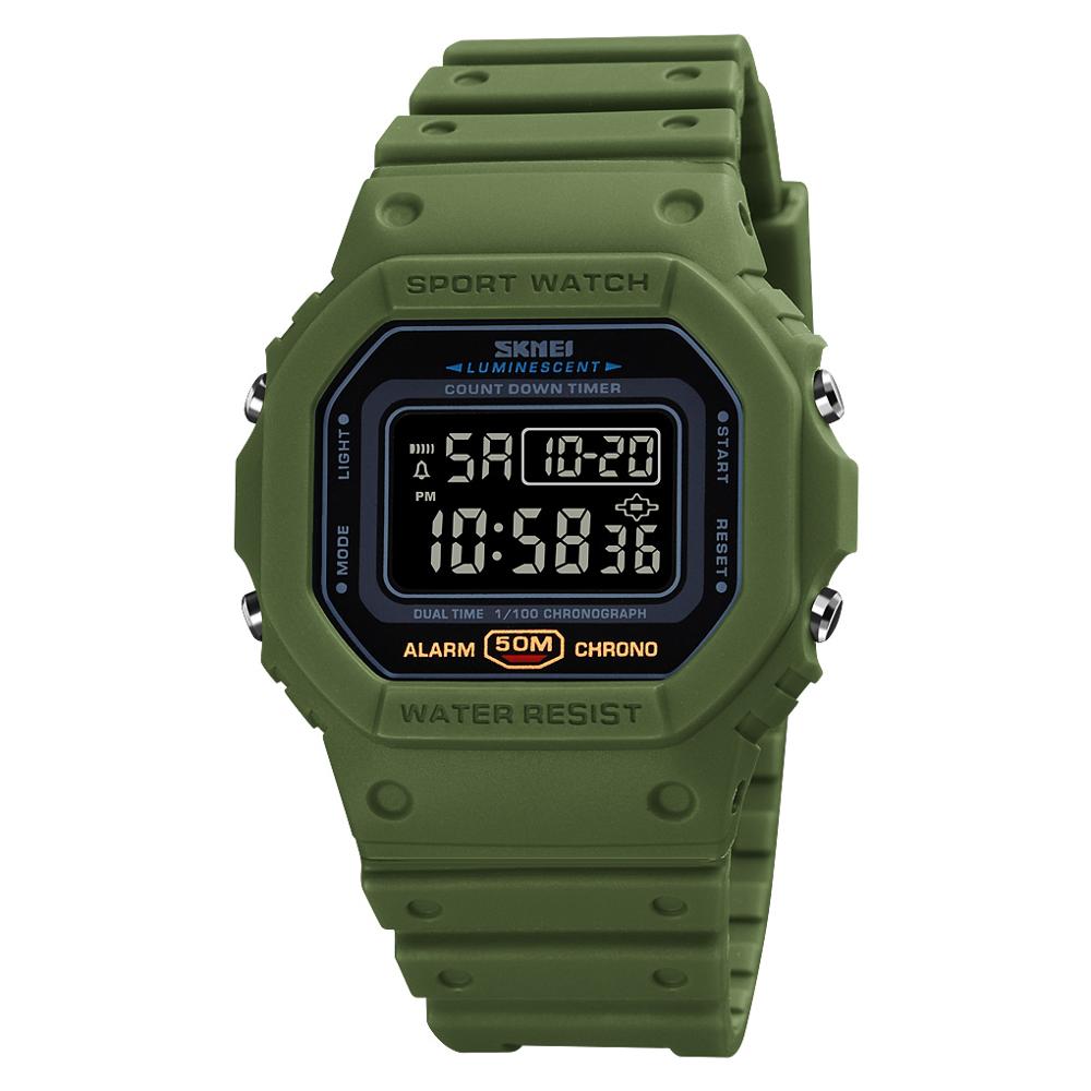 Skmei Vierkante Mannen Digitaal Horloge Elektronische Waterdichte Lichtgevende Display 12/24 Uur Klok Datum Week Sport Horloge Montre Homme 1628: Army Green Black