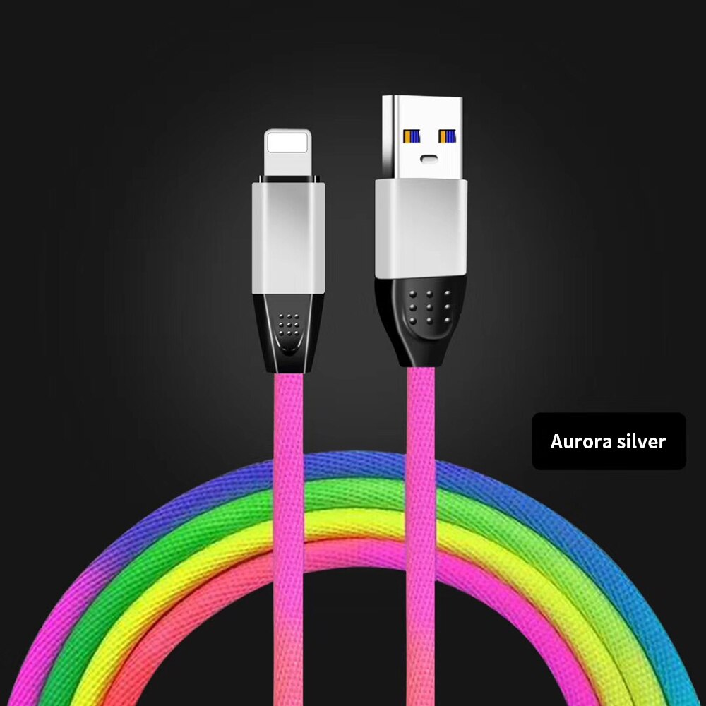 Cabo de carregamento usb original, 8 pinos para iphone 6 s 6 s 7 8 plus 5 5S se x xr xs max ipad air 1m arco-íris cabo de fio de nylon de carga rápida: Prata